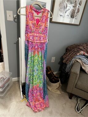 Lilly Pulitzer Multicolor Floral Print Maxi Dress - Pink, Purple, Green, Orange
